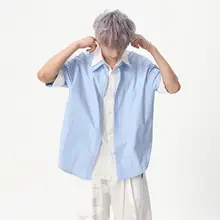 韓国風ストライプ半袖シャツ【メンズ・爽やかカジュアル・デザイン切替】