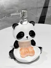 パンダデザインの陶製ソープディッシュ【水切り機能付き・ポンプボトル二合一・家庭用】