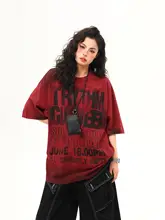 半袖Tシャツ ユニセックス ヘビーオンス ウォッシュ加工 英字プリント 赤 ストリート アメリカン風 ペア 夏
