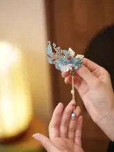 精巧なデザインの中式ヘアクリップ【ブルーの蓮の花・サイドクリップ・着物アクセサリー】