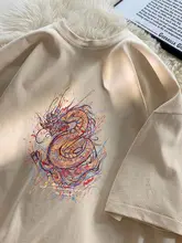 国風デザイン 半袖Tシャツ【ドラゴンプリント・コットン・夏用】