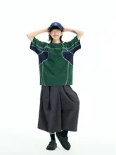 カラーブロックデザインのスポーツカジュアルTシャツ【ラウンドネック・半袖】