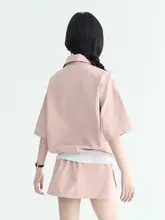 デザイン感のあるカジュアル夏用アンサンブル【半開襟短袖トップス・スカート】（セットアップ対応）