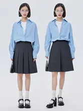 秋用 羊毛混紡 両面着用のゆったりプリーツスカート【ハイウエスト・Aライン・ダークグレー】