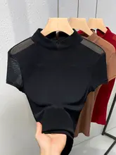 上質なシフォン素材の女性用短袖Tシャツ【タートルネック・スリムフィット・ワインレッド】