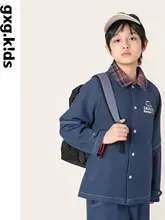 春のデザイン！子供用デニムジャケット【プリント・小さめ襟】