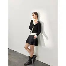 高ウエストストライププリーツスカート【Aライン・女性用・極上の柔らかさ】