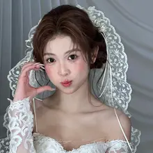 レトロレースのリボン付きヴェール【新婦用・エレガントなヘアアクセサリー】