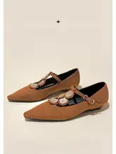 真皮製 フランス風 ヴィンテージデザインのマリージェーンシューズ【夏用・先細り・フラット】