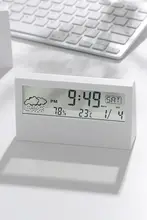 LED静音デジタル天気時計【万年カレンダー・デスク用・透明デザイン】