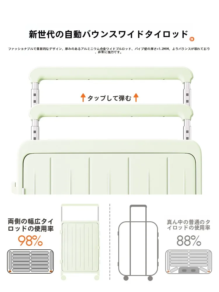 アルミフレーム搭載のキャリーケース：大容量横開き設計で旅行・通勤に最適な実用性を実証