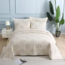 高級コットン製 ベッドカバー【刺繍キルティング・ダブルサイズ・滑り止め付き】（セットアップ対応）