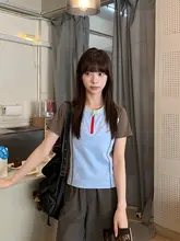 刺繍入りのバイカラー防晒短袖Tシャツ【アウトドア用・細見えデザイン】