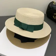 レディース夏用ヴィンテージスタイルの平頂草帽【日除け・ビーチ用・撮影に最適】