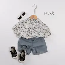 国潮風 子供用 レトロ水墨シャツ【夏用・薄手・短袖・コットン】