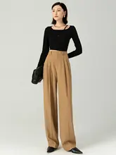 洗えるストレッチウールテーパードパンツ【高腰・ワイドレッグ・レディース】