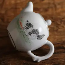 手描き猫デザインの汝窯茶壺【景徳鎮製・レトロ中華・一人用】