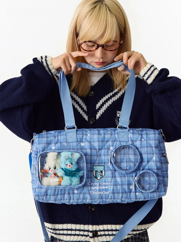 CryingCenter x WeekendHub コラボレーション 学院風チェック柄バッグ
