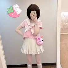 セーラー服 セットアップ レディース 白 ピンク バイカラー 苺柄 うさぎ かわいい ふわふわ 夏 制服