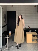 ゆったりデザインのバンド付きノースリーブワンピース【夏用・花苞シルエット・ロング】（セットアップ対応）