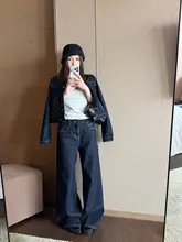深青色のウォッシュデニムジャケット【春用・フィット・低腰・ストレートパンツ  ・カジュアル】（セットアップ対応）