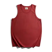 中国紅のヴィンテージ風 コットン厚手タンクトップ【ユニセックス・夏用・ルーズフィット】