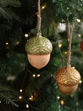 木製オークとヘーゼルナッツのクリスマスツリー飾り【カラフルな装飾用】