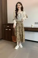 春季新作中華風ワンピース【レトロなボタン付き・フラワープリント・キャミソール・スカート付】（セットアップ対応）