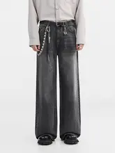 トレンド感満載のウォッシュ加工デニムワイドパンツ【ルーズフィット・ストレート】（セットアップ対応）