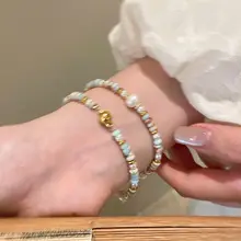 天然寿山石と淡水パールの多層ブレスレット【軽やかなデザイン・女性向け】（セットアップ対応）
