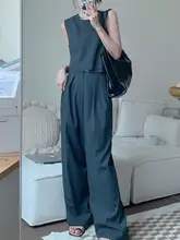 羊毛と天絲のコーディネート【ノースリーブトップス・ハイウエストワイドパンツ】（セットアップ対応）