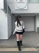フード付きストライプ長袖Tシャツ【秋用・レディース・スリムフィット・韓国風】