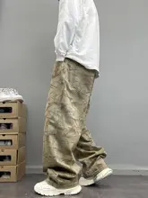 ウォッシュ加工のレトロ風グラフィティデニムパンツ【メンズ・ゆったりストレート・カジュアルファッション】（セットアップ対応）
