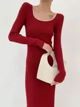 ニットワンピース レディース フレンチ風 ヴィンテージ レッド タイトシルエット 着痩せ セクシー きれいめ 上品 インナー 秋冬