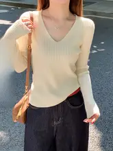 Vネックニットセーター【レディース・春秋用・高級感】