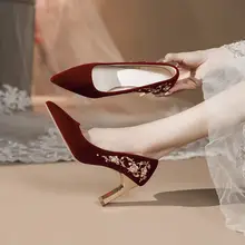 美しい新婦のための中式デザイン赤いヒール【高級感・ウェディングシューズ・パーティー用】