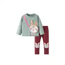 女の子用秋冬ファッションTシャツ＆パンツ【ラウンドネック・長袖・綿100%・おしゃれ】（セットアップ対応）