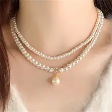 二重層の立体デザイン！スクエアパールペンダントネックレス【女性用・セーターにぴったり・鎖骨ネックレス】