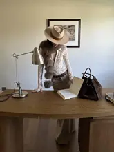 杏色レースVネックタイトTシャツ【長袖・女性用・秋季】