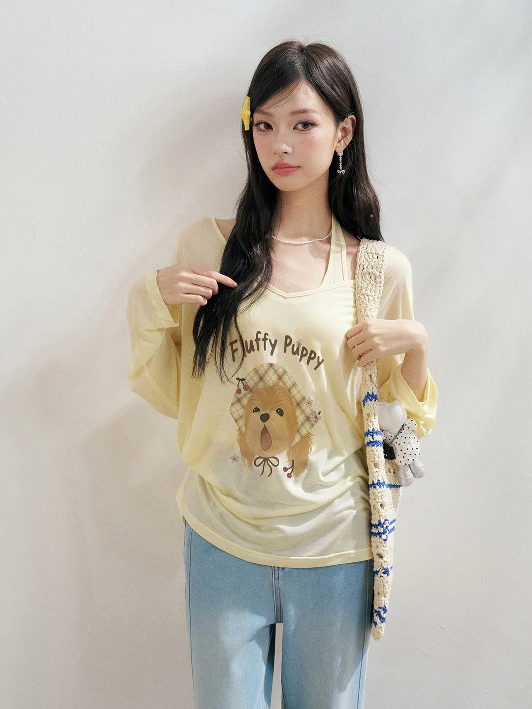 小犬プリントの長袖カーディガンTシャツ：通勤風の修身型デザインが夏に最適な理由