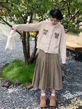 千鳥格子プリーツスカート【ウール混・中丈・ヴィンテージ学院風】