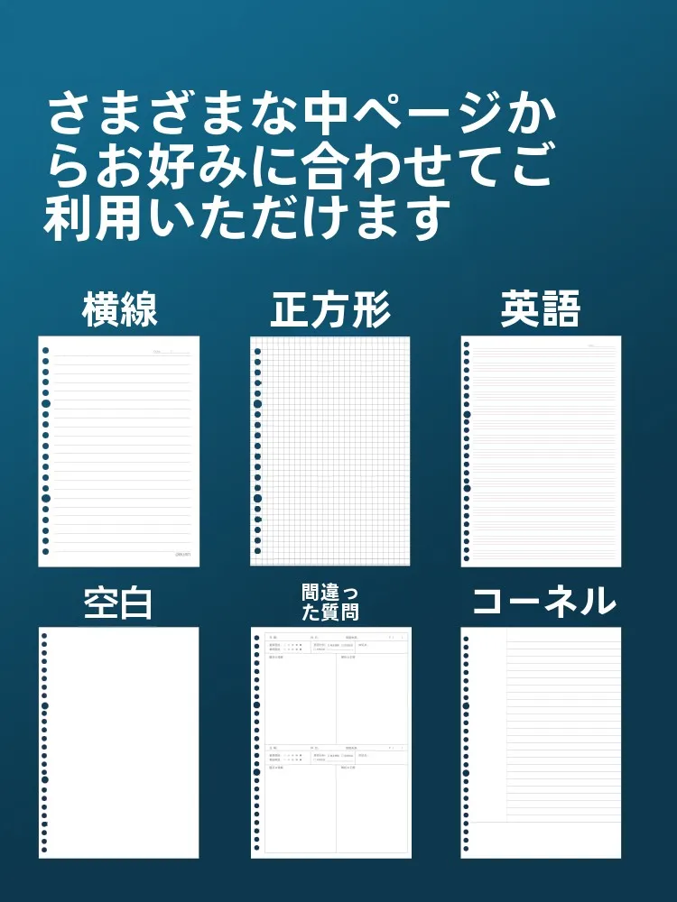 活ページノート用替え芯：B5・A4・A5対応の多様な幅面と穴数で学校書類の記録を効率的に管理