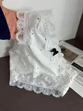 快適で通気性抜群のAクラスコーマコットン製ドット柄レース女性用中腰パンティ【かわいいデザイン・ノーハイライン】