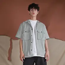シャツ メンズ プリーツ ドレープ ヴィンテージ加工 カジュアル ストリート インスタ映え 夏 「MAZCOO」