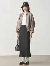 高級感のある深灰色スーツフィッシュテールスカート【ハイウエスト・スリムフィット・タイトシルエット】