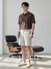 テーラードショートパンツ メンズ シンプル ポケット付き ロゴテープ バックウエストゴム ストレートシルエット 夏 「LUUD」