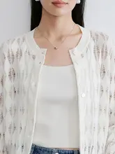 極上の柔らかさのコットン・レース編みニットカーディガン【長袖・ホワイト・シンプルデザイン】