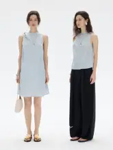 アートツイストショルダーストラップリネンタンクトップワンピース