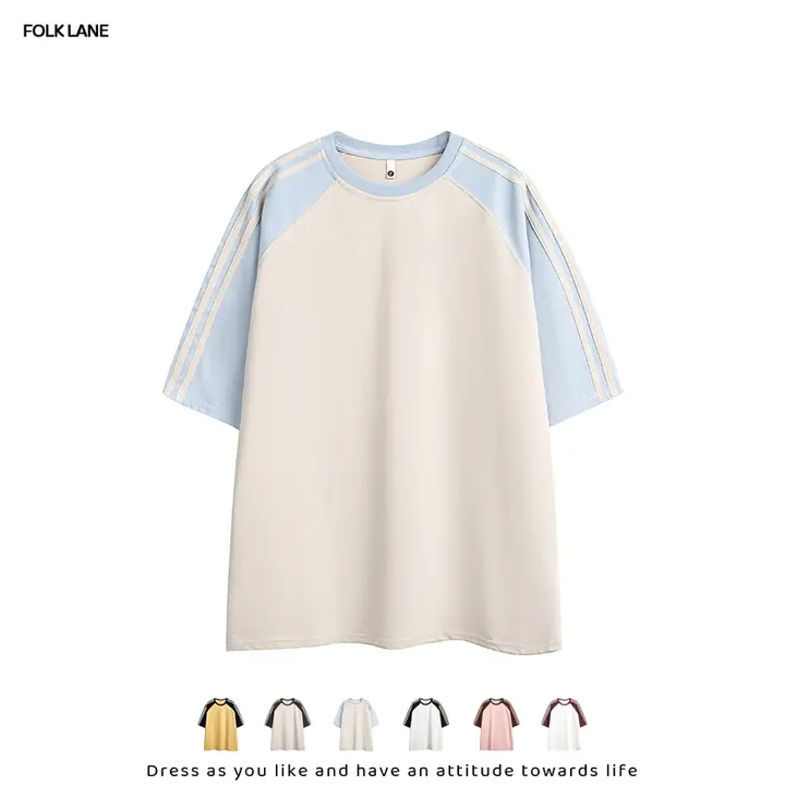 カジュアルな二色使いの半袖Tシャツ【ユニセックス・ゆったりシルエット・アカデミックスタイル】（セットアップ対応）