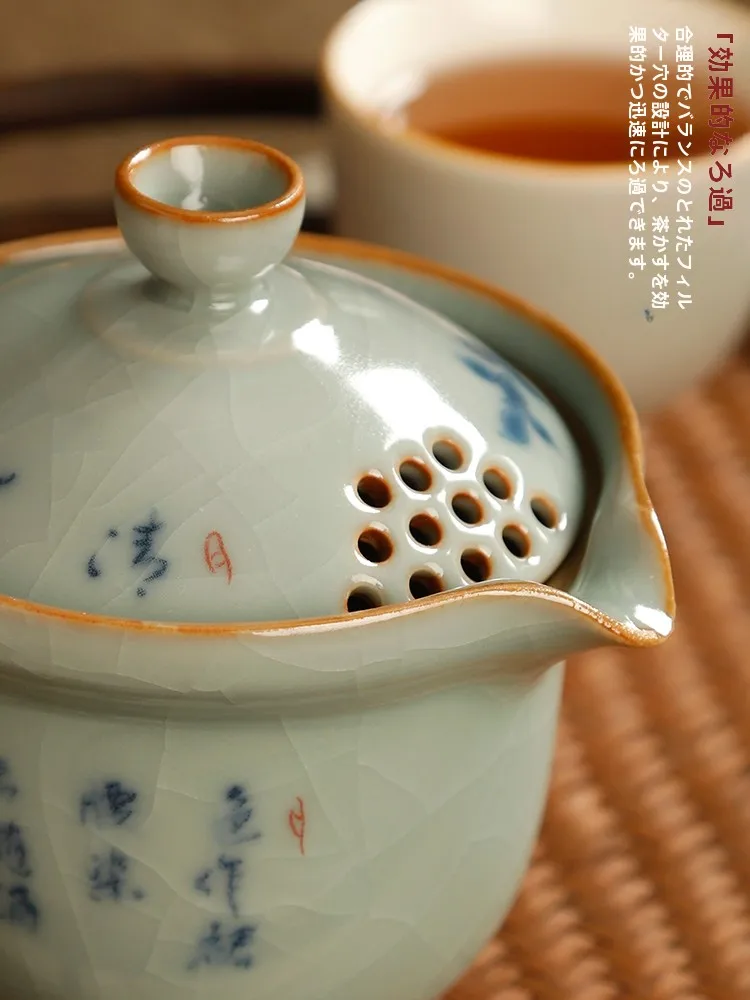 手描き青花柄の急須：防熱設計とおしゃれティーカップ付きの陶器茶器の実用性